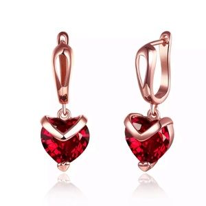 18K Rose Gold Plated Red CZ Earrings